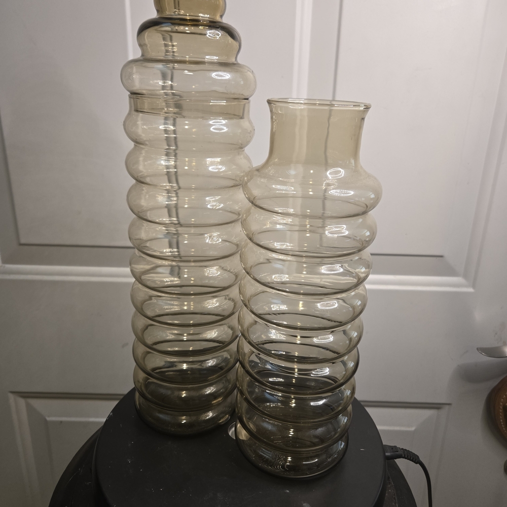 Holmegaard Primula Smoke Glass Lidded Apothecary Jar Spiral Vase Set Of 2 - Picture 3 of 15